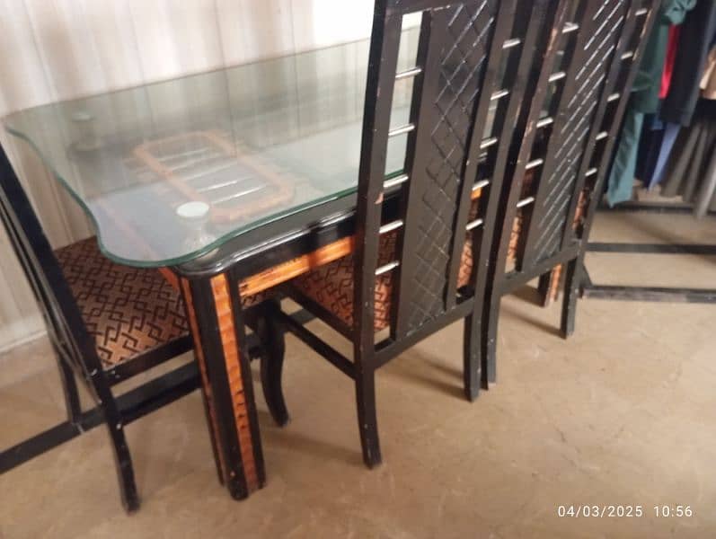 wooden dining table with glass top 0