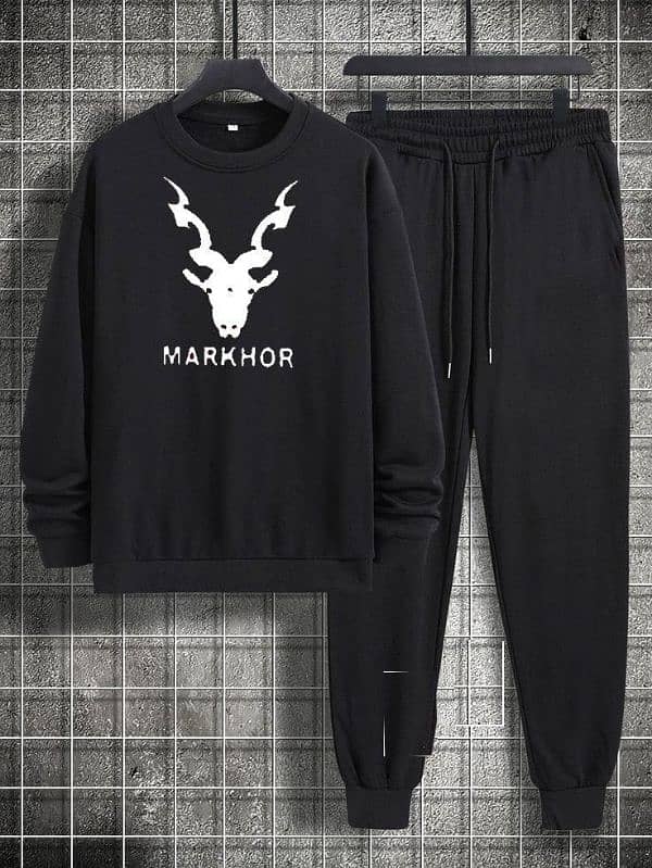 Men's Fleece Printed Sweatshirt Track Suit - 2 Pcs Set 0