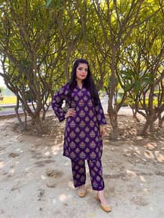 2 Pcs Women's Stitched Linen Printed Suit 40% Off