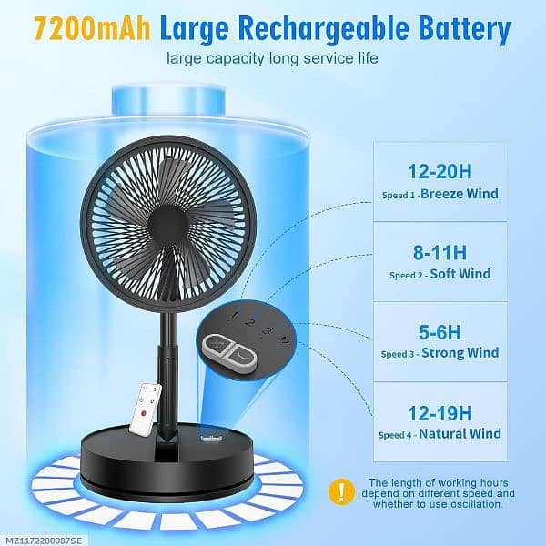 compact Rechargeable fan - Ideal for home and office -1pc - 20 watts 10