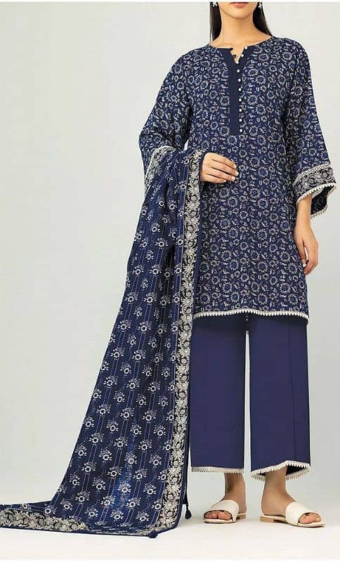 stunning 3 PCs printed dobbey lawn suite in blue: 0