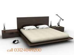 wooden bed with two side tables