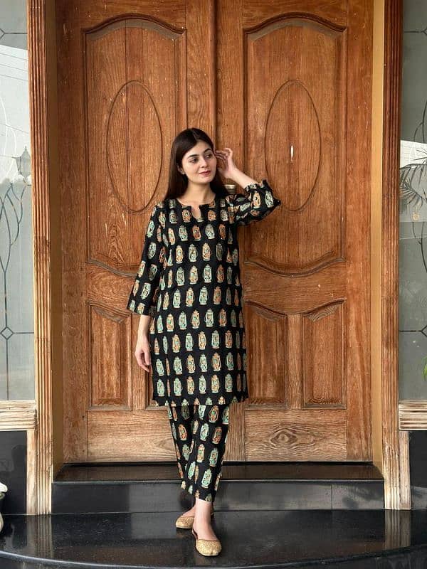 2 PCs women's stitched lawn printed shirt and trouser _ Different d 8