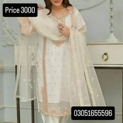 3 Pcs Women's Stitched Organza Embroidered Suit