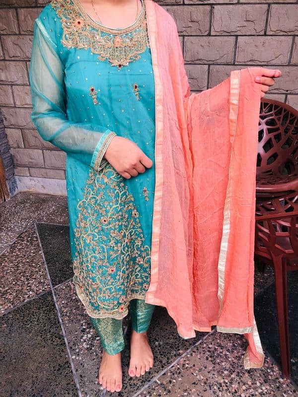 3pc organza with shafoon dupatta 0