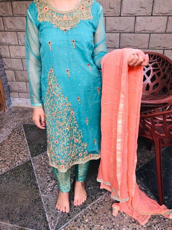 3pc organza with shafoon dupatta 1