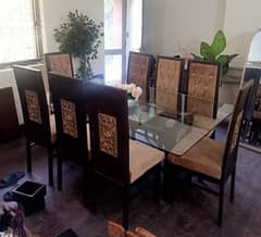 08-Seater Dining Table for Sale - Slightly Used with a Large Glass to