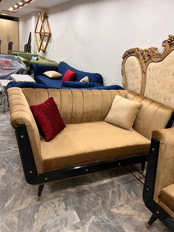 6 seater gold new sofa set 3 2 and 1 complete 1