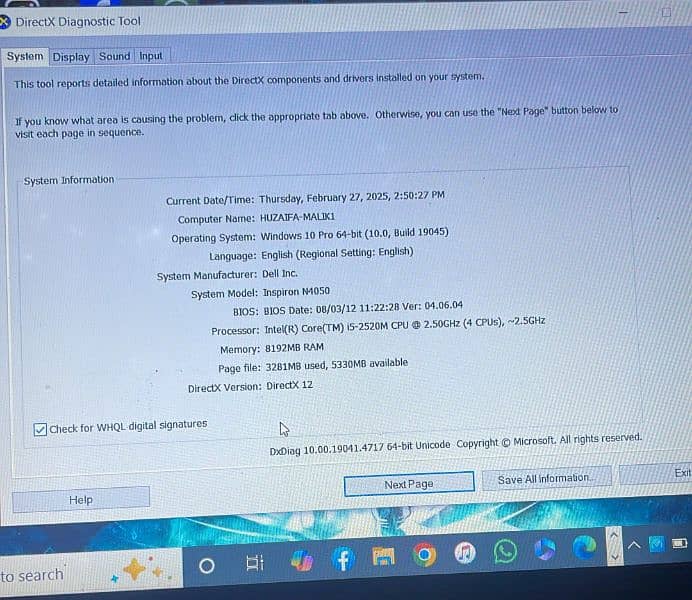 laptop Cor i5 3ed ganration ram 8gb 1