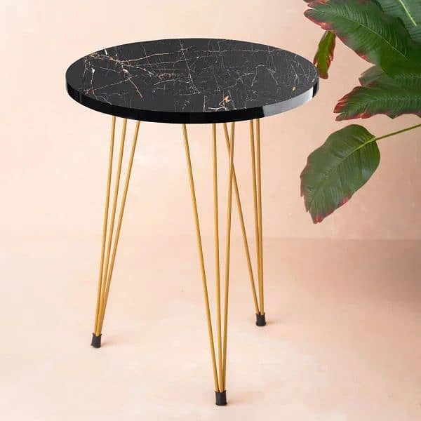 1 Piece) Black Marble Look With Gold Metal Legs Round (03166285006) 4