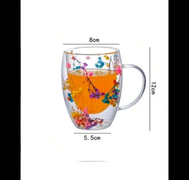 Double glass artificial flowers transparent coffee mug 1