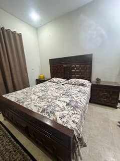 wood king bed with spring mattress condition 9.5/10