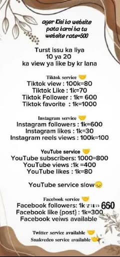 TikTok likes views YouTube, Instagram, Facebook service