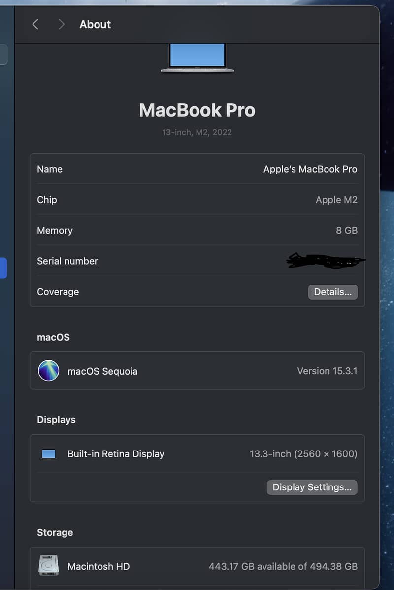 MacBook Pro, 13-inch, M2, 2022, 8 GB RAM 512 GB Storage 3