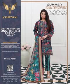 Unstitched 3-piece printed lawn suits