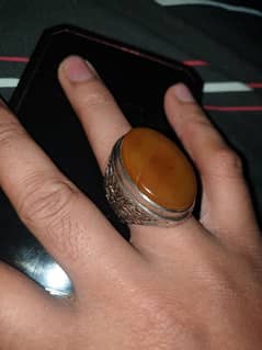 biggest size zard aqeeq in handmade silver ring