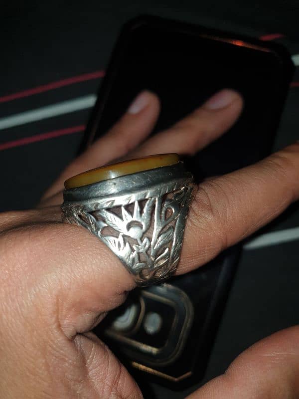 biggest size zard aqeeq in handmade silver ring 7