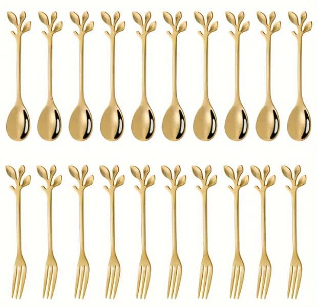 Portuguese tableware Golden Stainless Steel Knives/Forks/Spoons/Trays 14