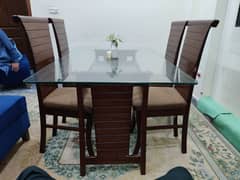 Glass with Solid Wooden Base Dinning Table with 4 Chair