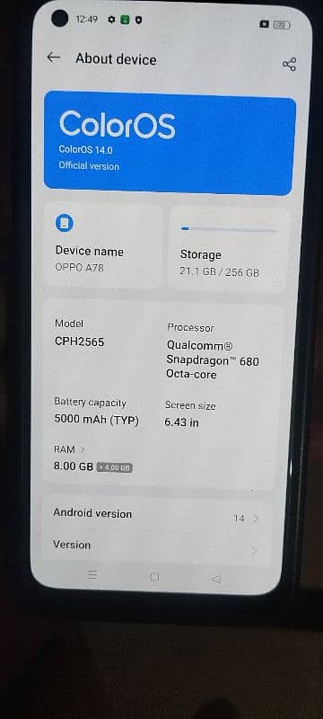 oppo a78  8 gb ram 256 memory 1