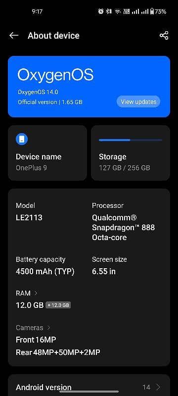 one plus 9 12/256gb dual sim pta approved 10/10 10