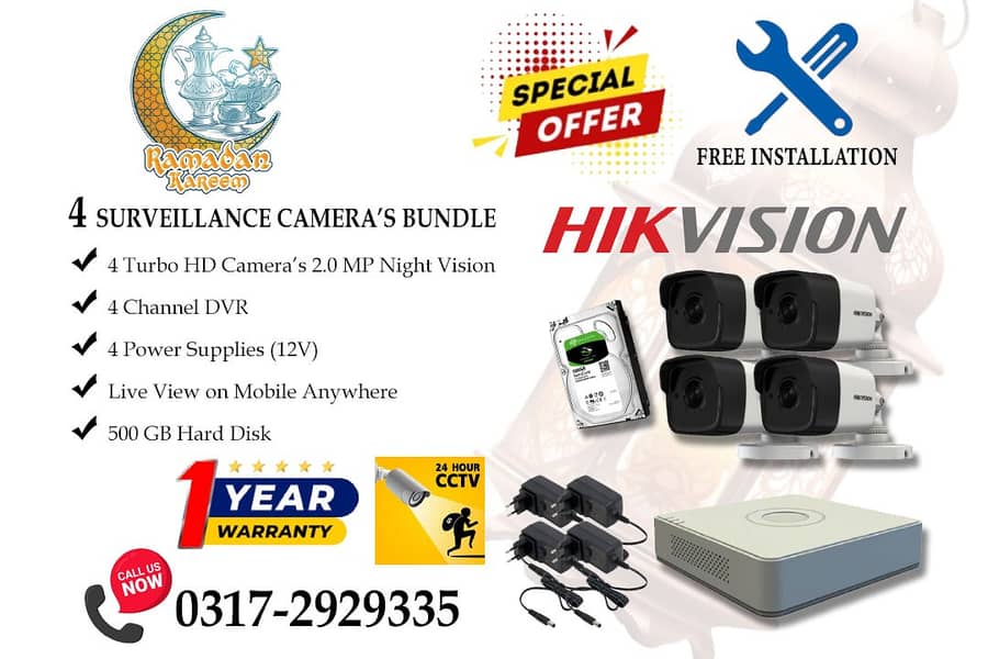 4 CCTV Cameras 2mp Bundle Brand HIKVision 0