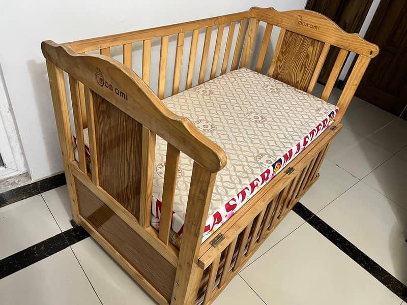 Beautiful & Sturdy, Wooden Imported Movable Baby Cot with Storage 0