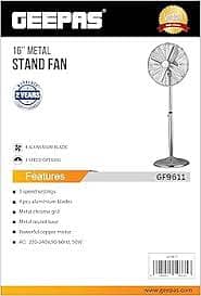 Geepas 16" Metal Stand Fan, Adjustable Height 2