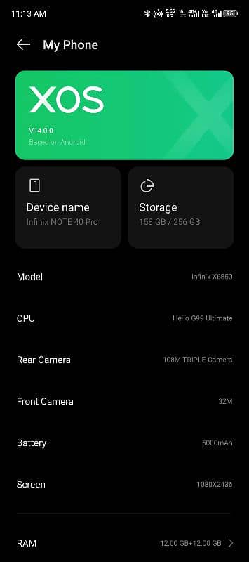 infinix note 40 pro 12+12 / 256 GB 0