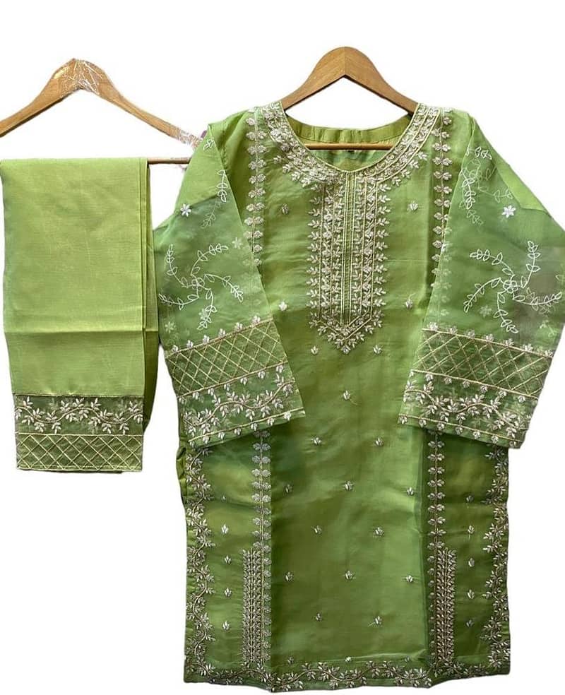 3 pcs woman's stitched organza embroidered suit 1