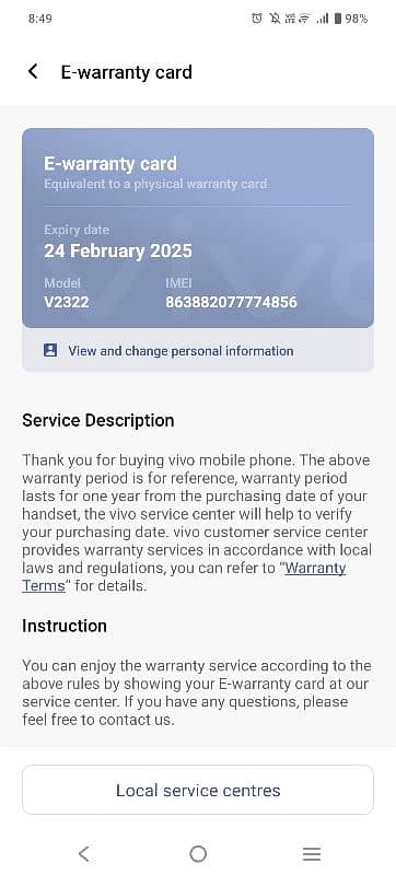 i want to sell my Vivo Y27 s (recently warranty khatm hui) 8/128 4