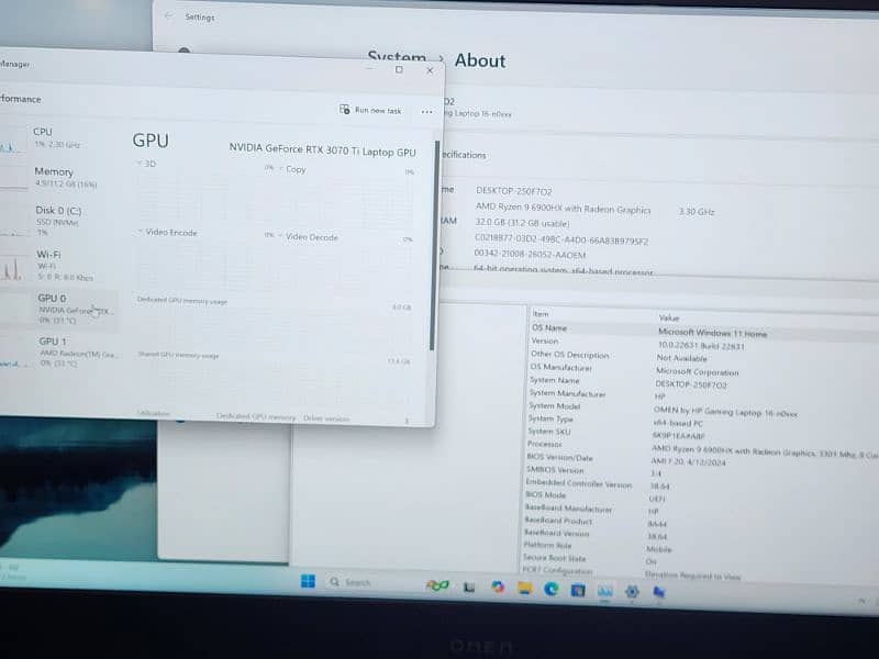 HP OMEN 16 RYZEN 9 6900HX RTX 3070 TI 8GB 1