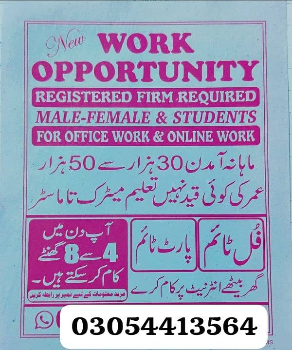 URGENT STAFF REQUIRED FOR ONLINE WORK 0