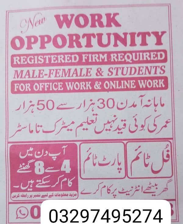 part time work available 0