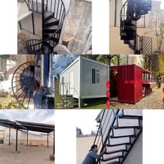 Round stairs and solar frame and container office and restaurant