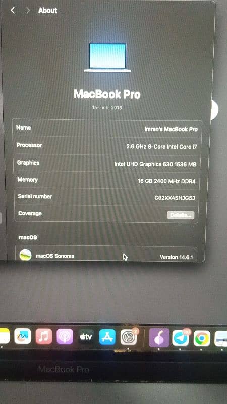 MacBook pro 2018 15.6 inch 1