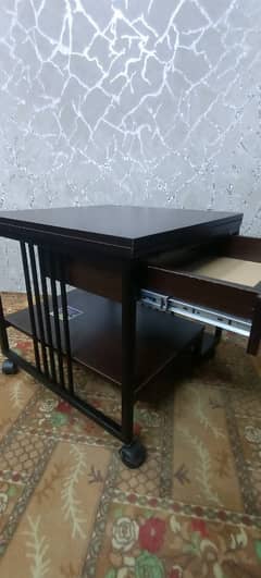 Expandable Wooden Table with Metal Frame & Wheels