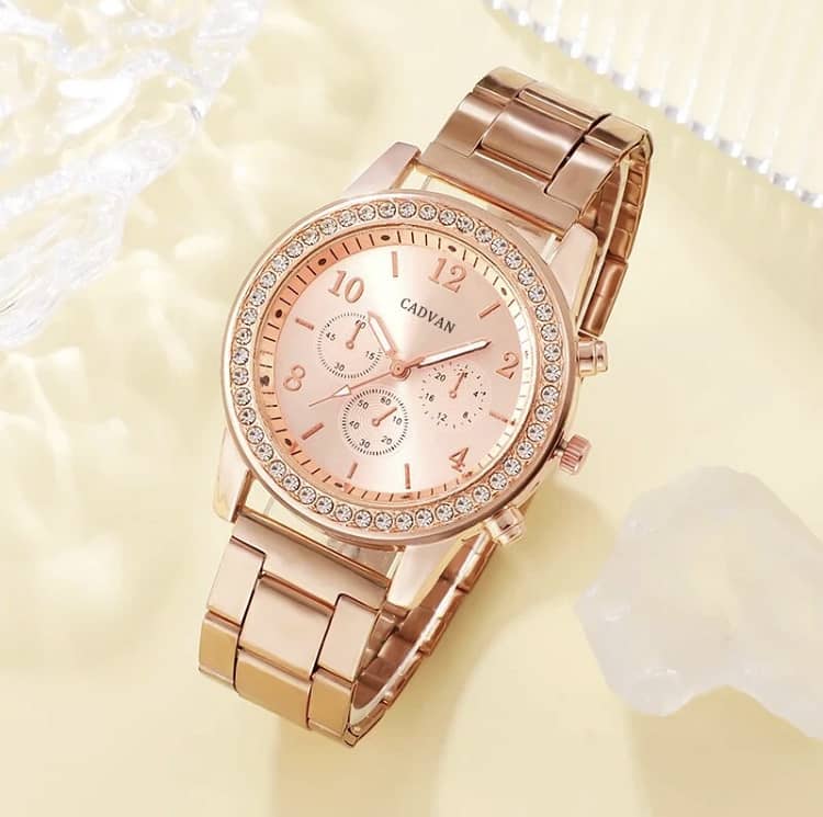 Rose Gold Luxury Watch Women Ring Necklace 2