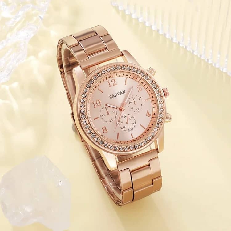 Rose Gold Luxury Watch Women Ring Necklace 3