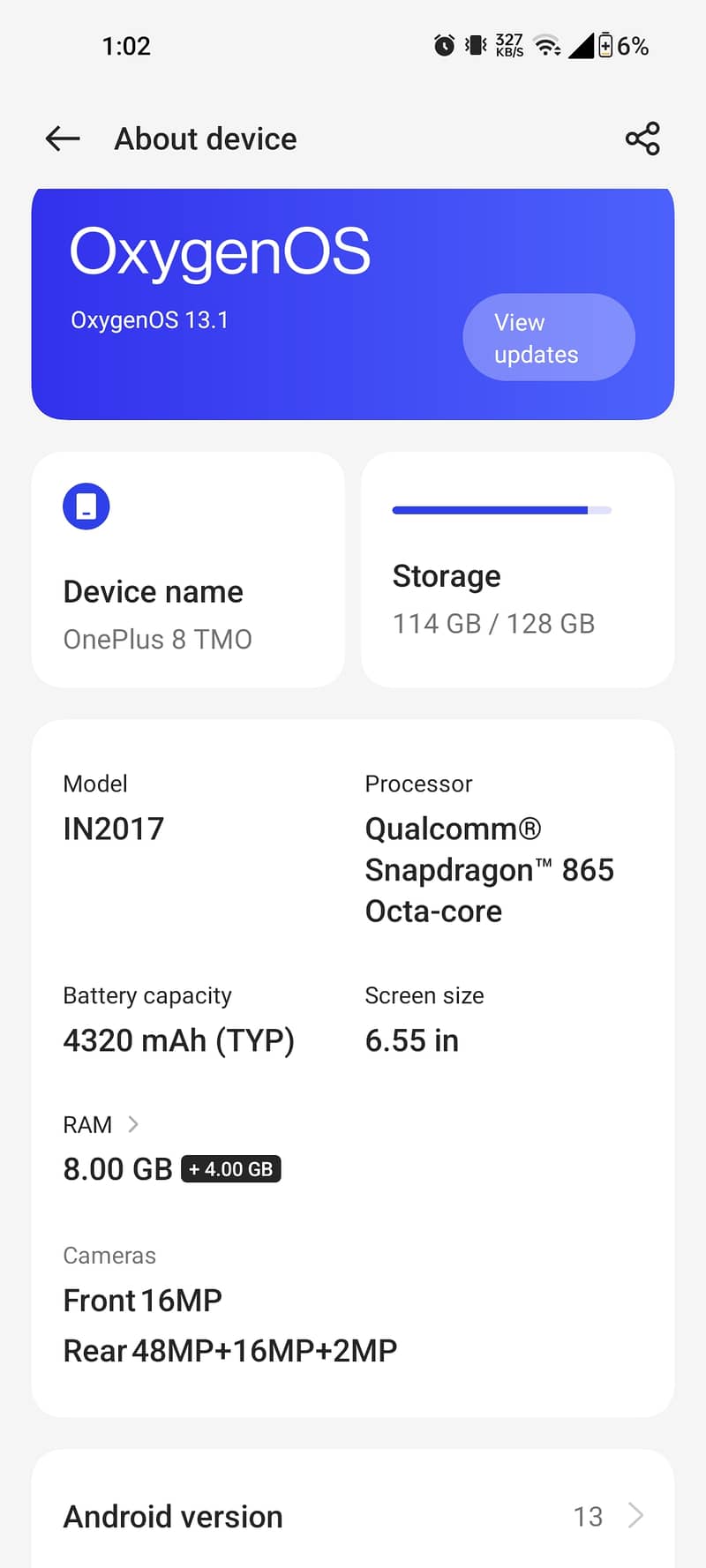 One plus 8 snapdragon 865 (8/128) 2