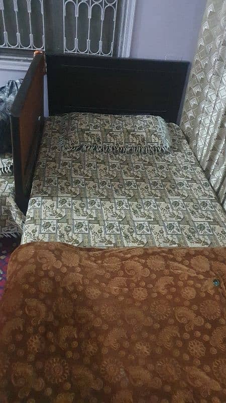 2 Single Wooden Beds with Mattresses 1