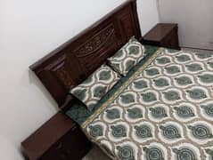 king size bed with side table without mattress and dressing table