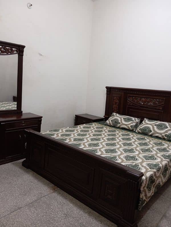 king size bed with side table without mattress and dressing table 10