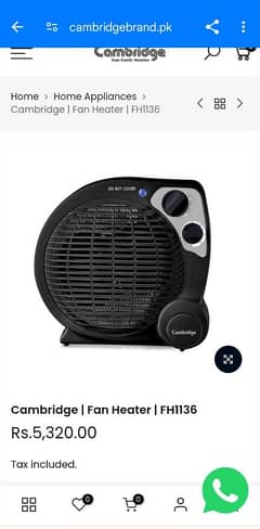 Cambridge fan heater 1000-2000W portable 2yrs warranty