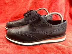 Prada Prada Navy Blue Brogue Leather Wingtip Lace Up Oxfords