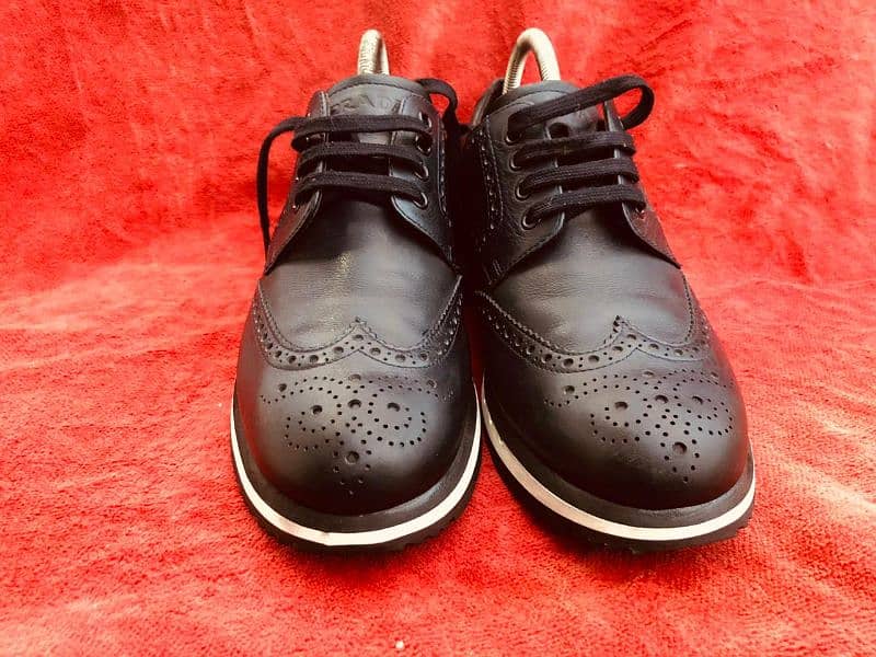 Prada Prada Navy Blue Brogue Leather Wingtip Lace Up Oxfords 3