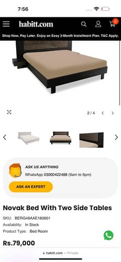 habbit Novak Bed With Two Side Tables