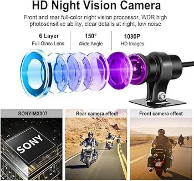 VSYSTO WiFi Motorcycle Dash Cam, bike camera GPS night vision 9