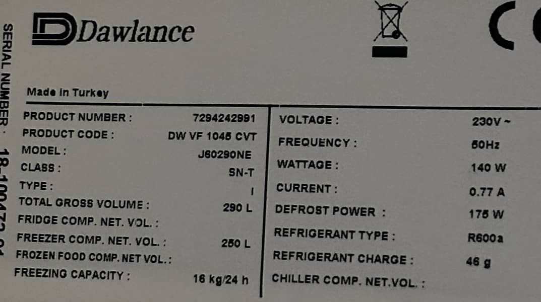 Dawlance Convertible No Frost Vertical Freezer – Needs New Compressor 6