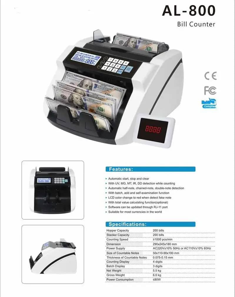 cash counting machine with fake note detection 1 year warranty. ATC 7